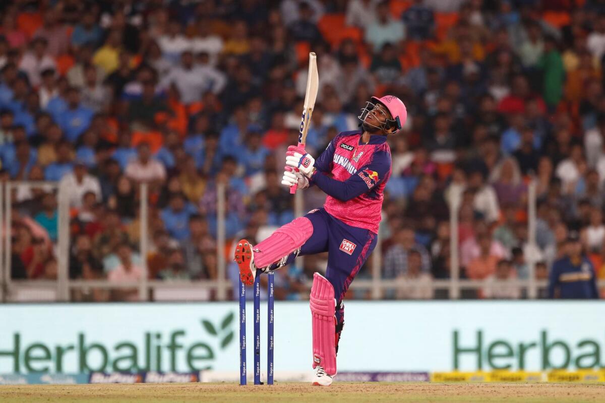 Shimron Hetmyer of Rajasthan Royals plays a shot during the match against Gujarat Titans. — IPL