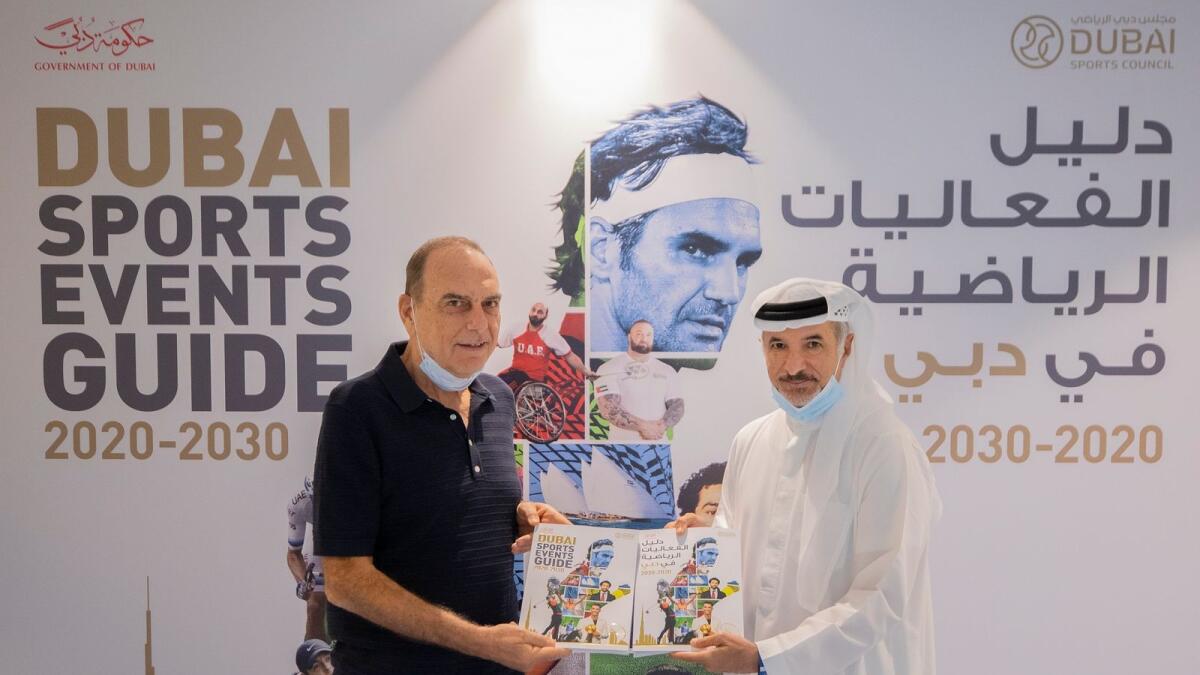 Avram Grant with Saeed Hareb, Secretary General of Dubai Sports Council. (Supplied photo)