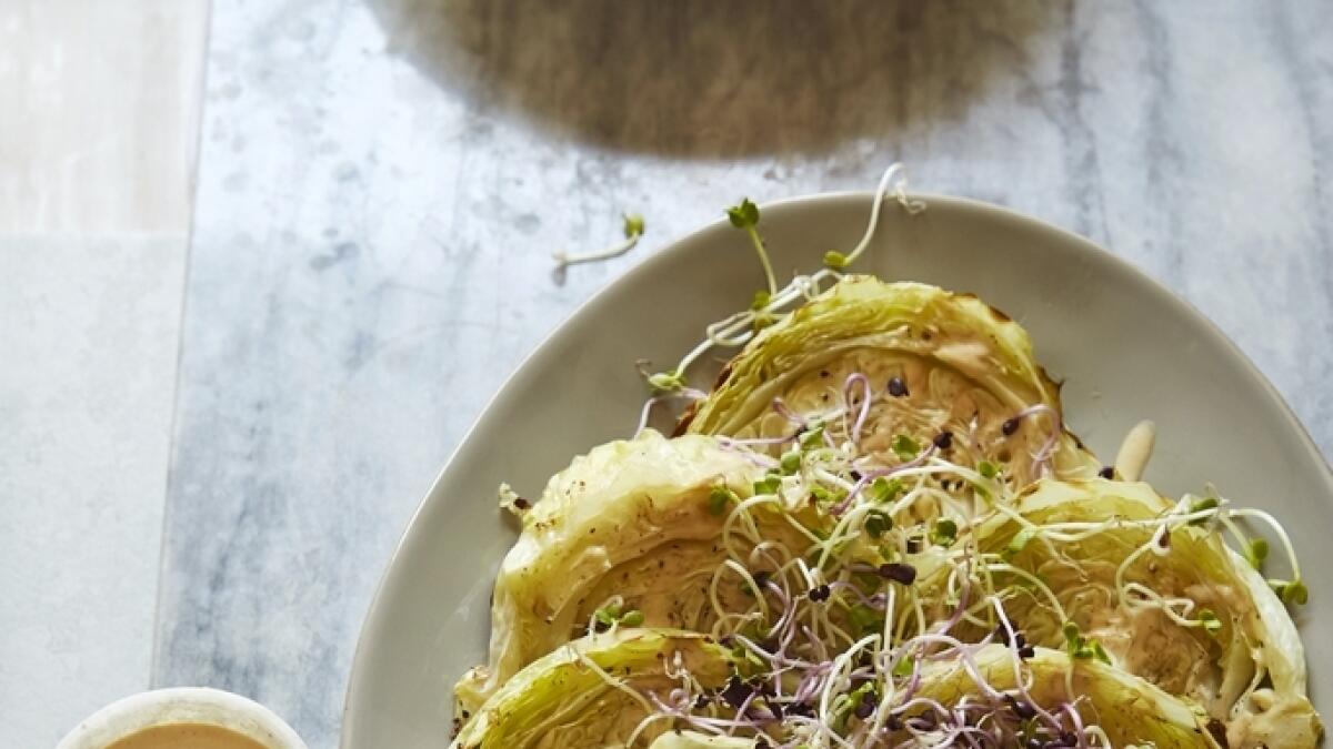 Roasted Cabbage with Lemon and Tahini Sauce