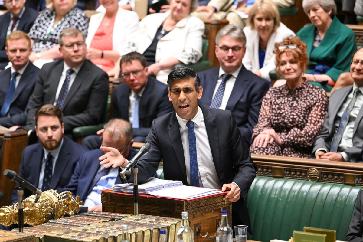 British Prime Minister Rishi Sunak speaks during Prime Minister's Questions, at the House of Commons in London, Britain, on June 21, 2023. — Reuters file
