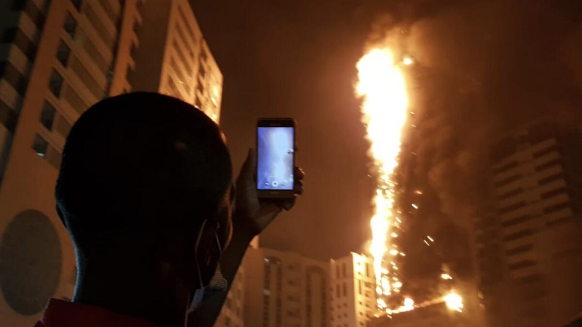 Seven people were treated for minor injuries from the fire in the tower in Sharjah’s Al Nahda area and taken to hospital for treatment, the media office tweeted.