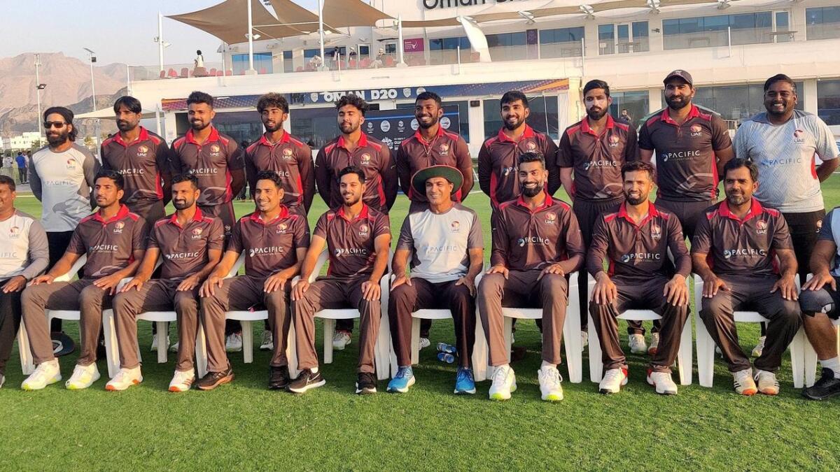 Members of the UAE senior men's team after qualifying for the 2022 T20 World Cup