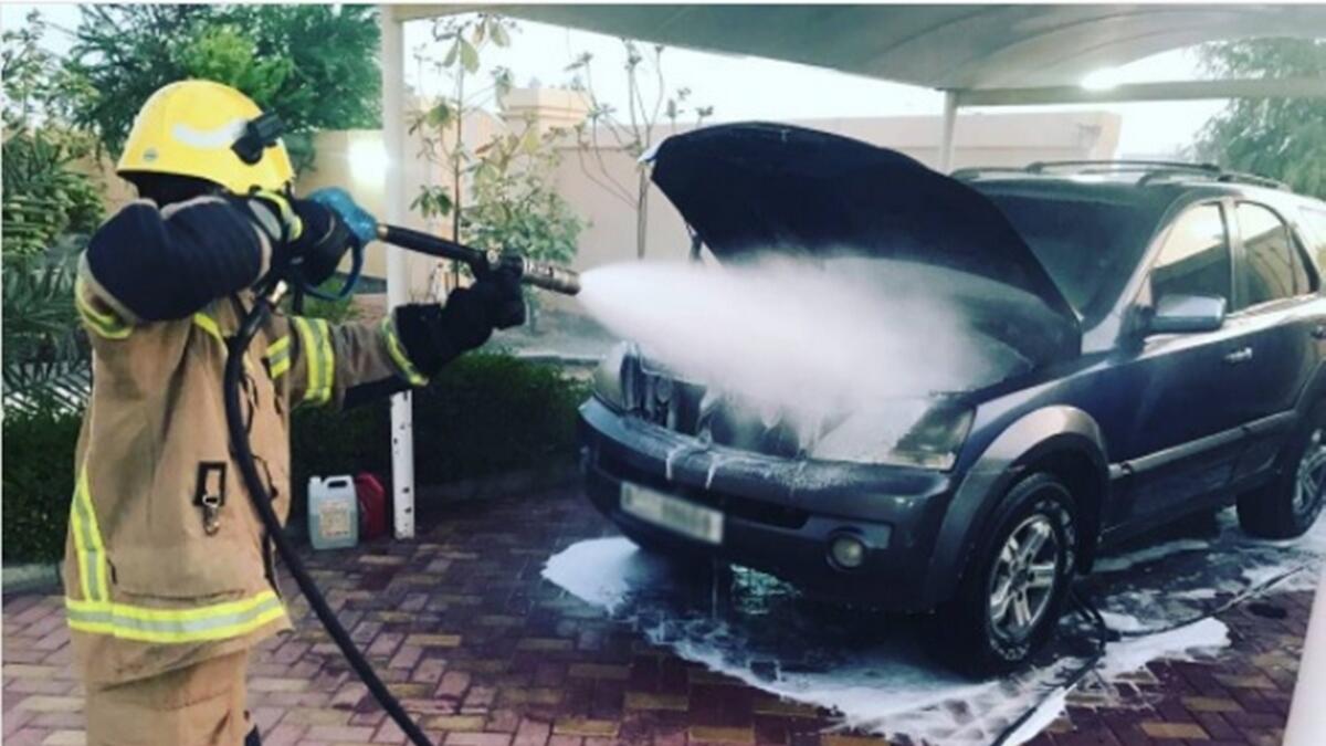 Car goes up in flames in Umm Al Quwain house