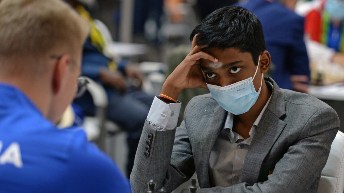 India's Rameshbabu Praggnanandhaa competes during his Round 2 game against the Estonia's team. — AFP