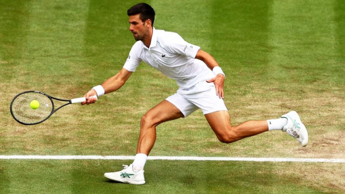 Novak Djokovic hits a forehand return during his quarterfinal match on Wednesday. (ATP Twitter)