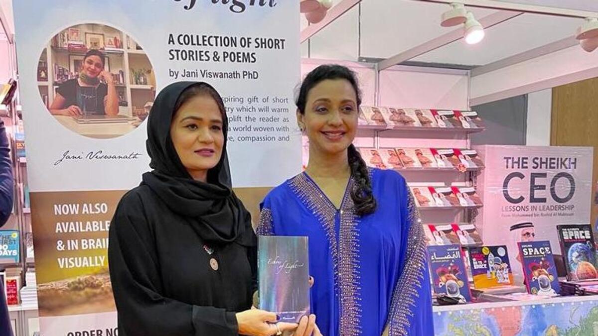 Author Jani Viswanath, right, with Juhi Yasmeen Khan at the Sharjah International Book Fair on Wednesday