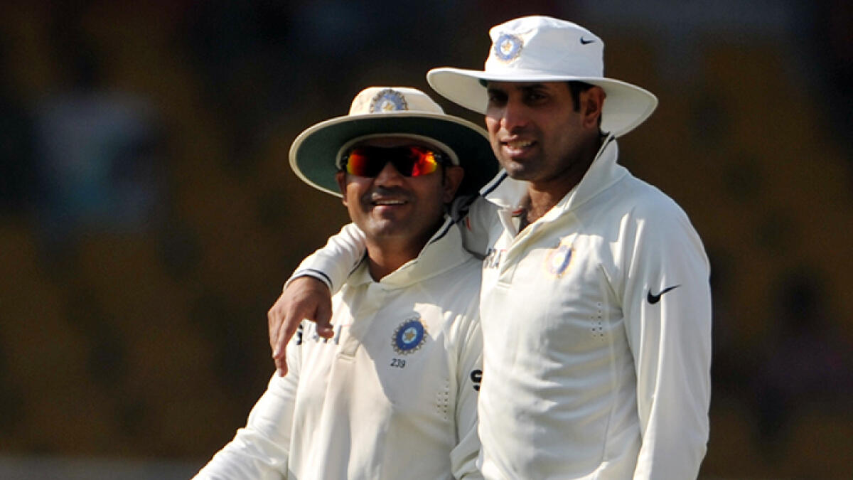 India's stalwart batsmen, Virender Sehwag (left) and VVS Laxman during their playing days. -- AFP
