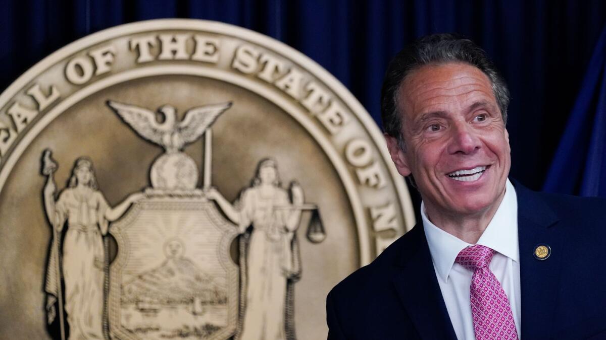 New York Governor Andrew Cuomo speaks during a news conference.