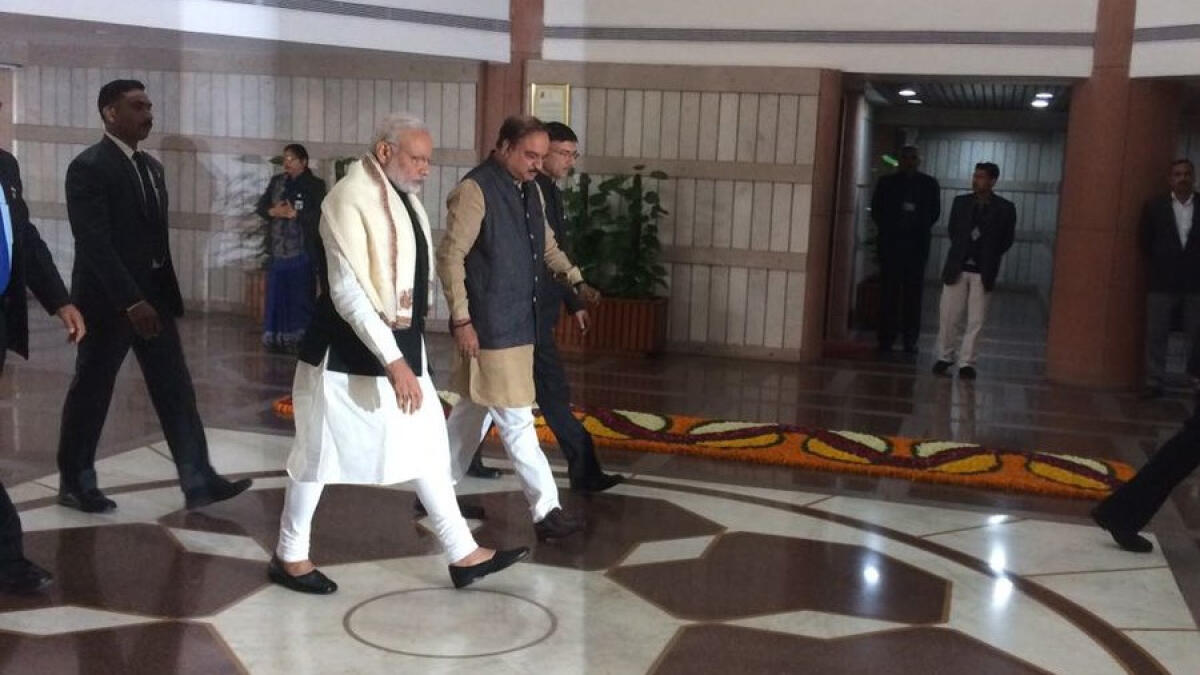 Prime Minister Narendra Modi arrives for all party meet in Parliament on Monday, January 30, 2017. ANI/Twitter