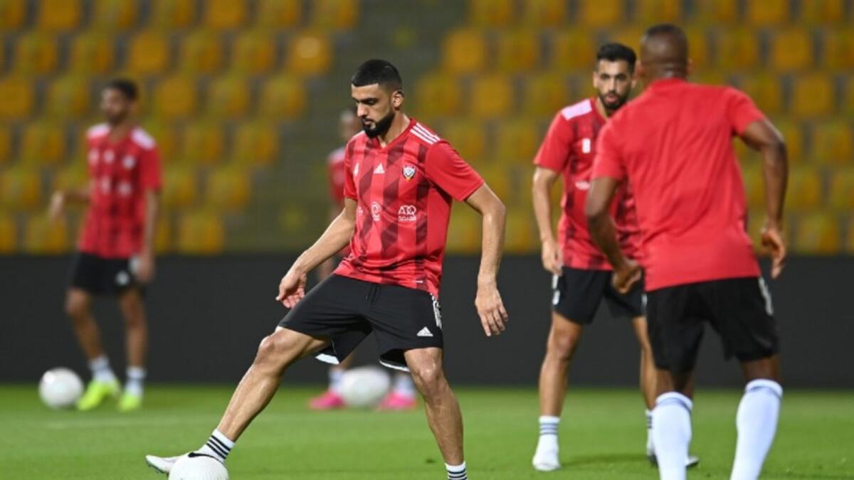 The UAE players during a training session ahead of Tuesday's clash against Vietnam. (UAEFA Twitter)
