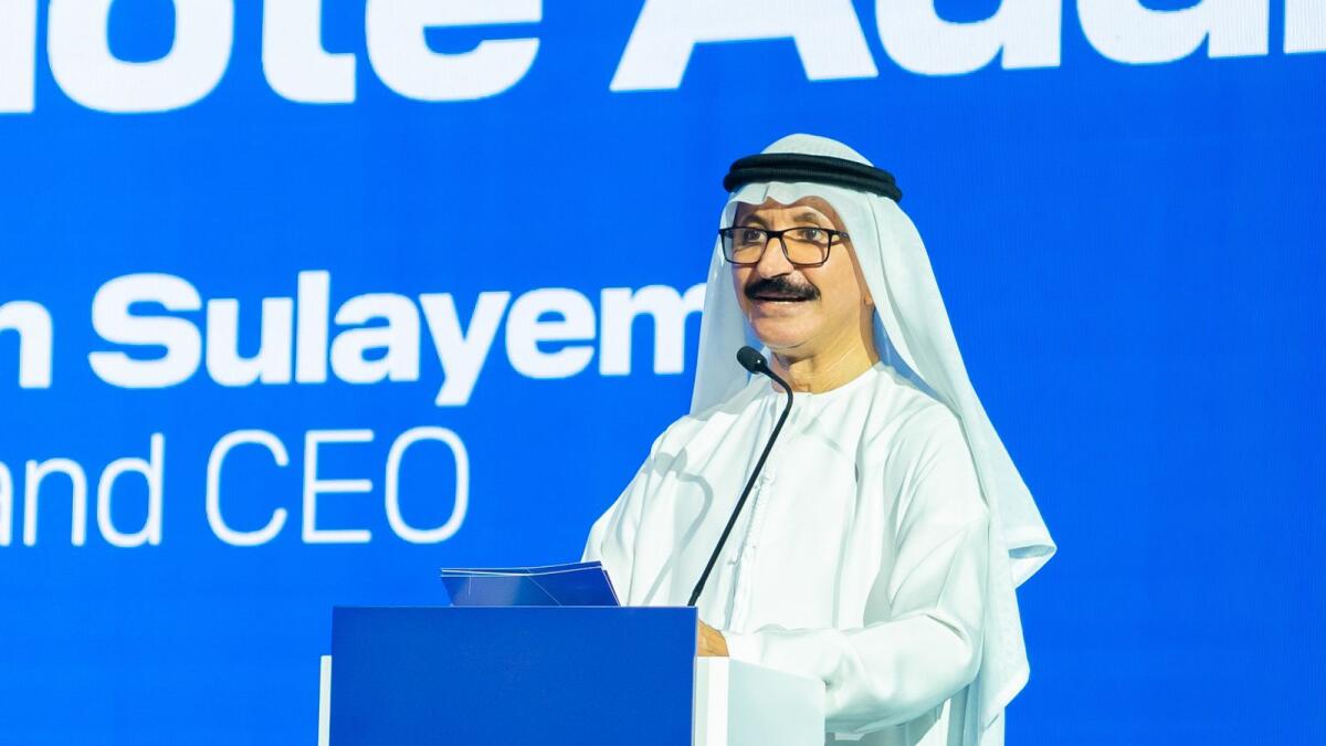 Sultan Ahmed bin Sulayem, group chairman and CEO of DP World, addressing the summit in Dubai on Monday. — Supplied photo 