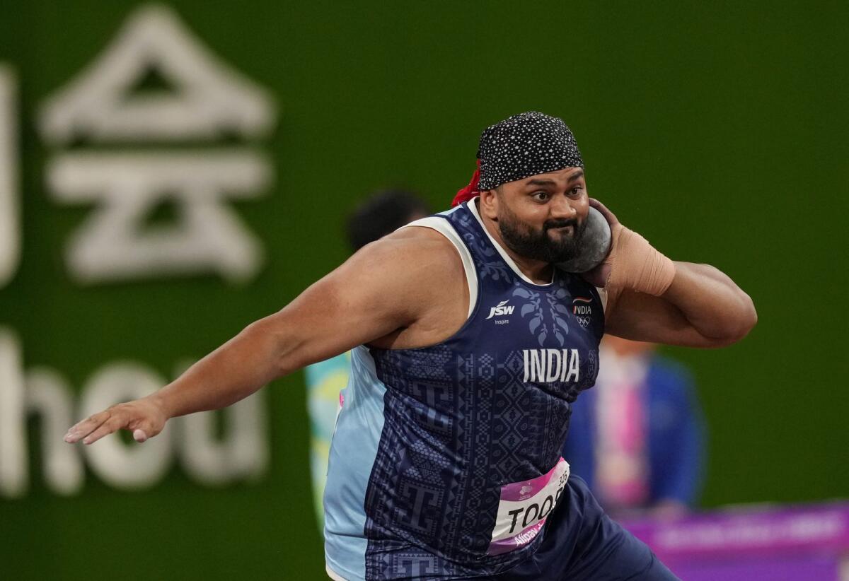 India's Tajinderpal Singh Toor competes in the men’s shot put final at the Asian Games in Hangzhou, China, on Sunday. — PTI