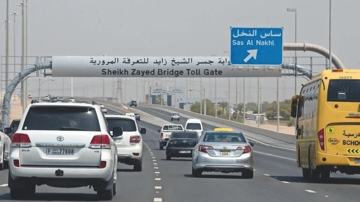 Passing through a toll gate without registering the vehicle incurs a fine of Dh100 for the first day, Dh200 for the second day, and Dh400 for the third day and so on, up to a maximum of Dh10,000.