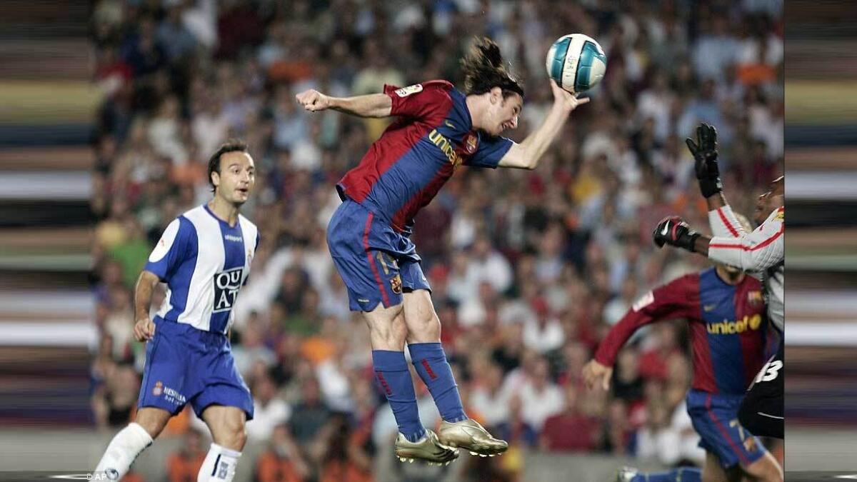 Messi followed in the footsteps of Argentine legend Diego Maradona by scoring with his hand against Espanyol in June, 2007.