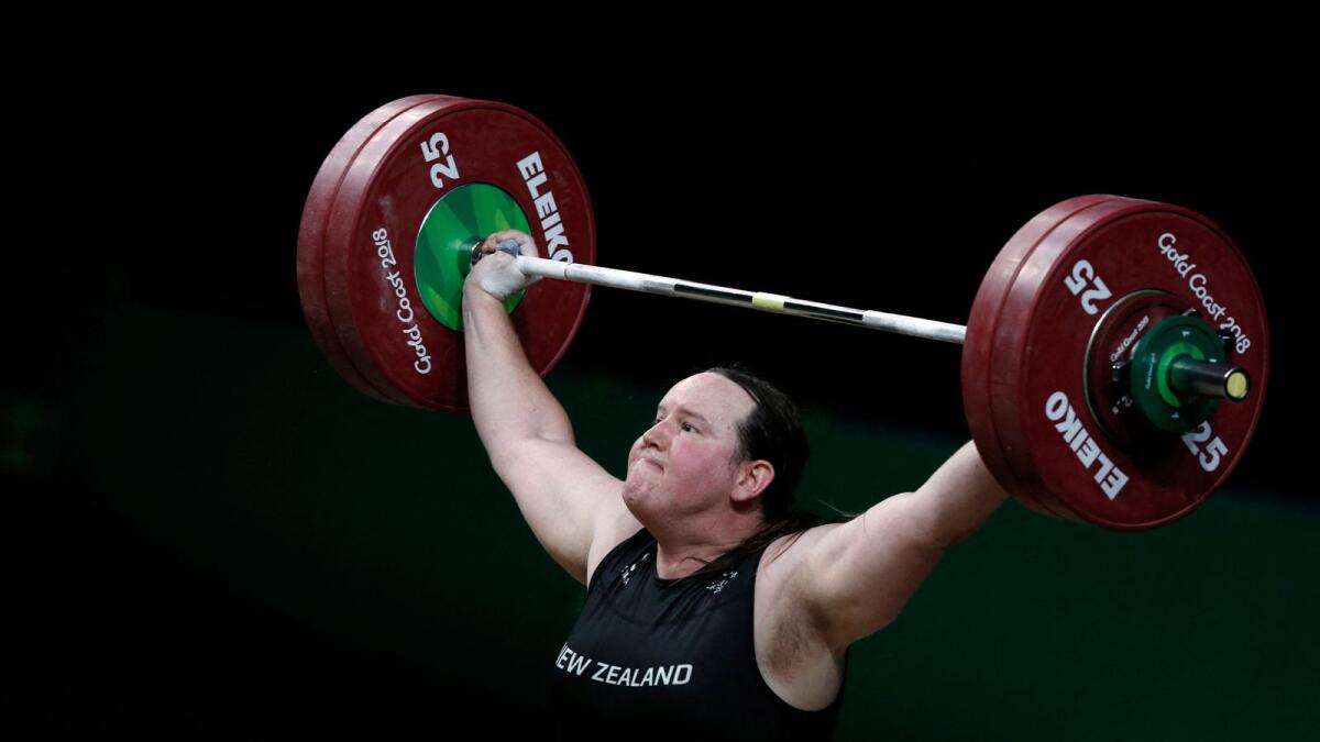 New Zealand's Laurel Hubbard competing during the women's +90kg weightlifting final at the 2018 Gold Coast Commonwealth Games in Gold Coast. .— AFP file