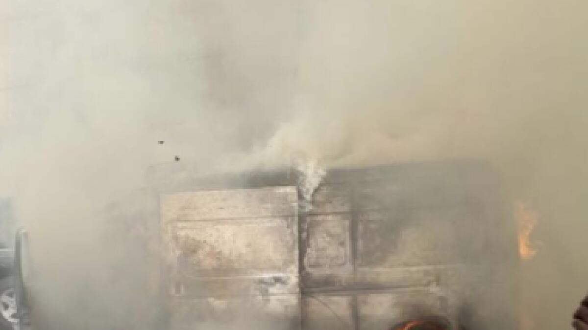 Dubai firefighters douse van caught on fire in DIFC