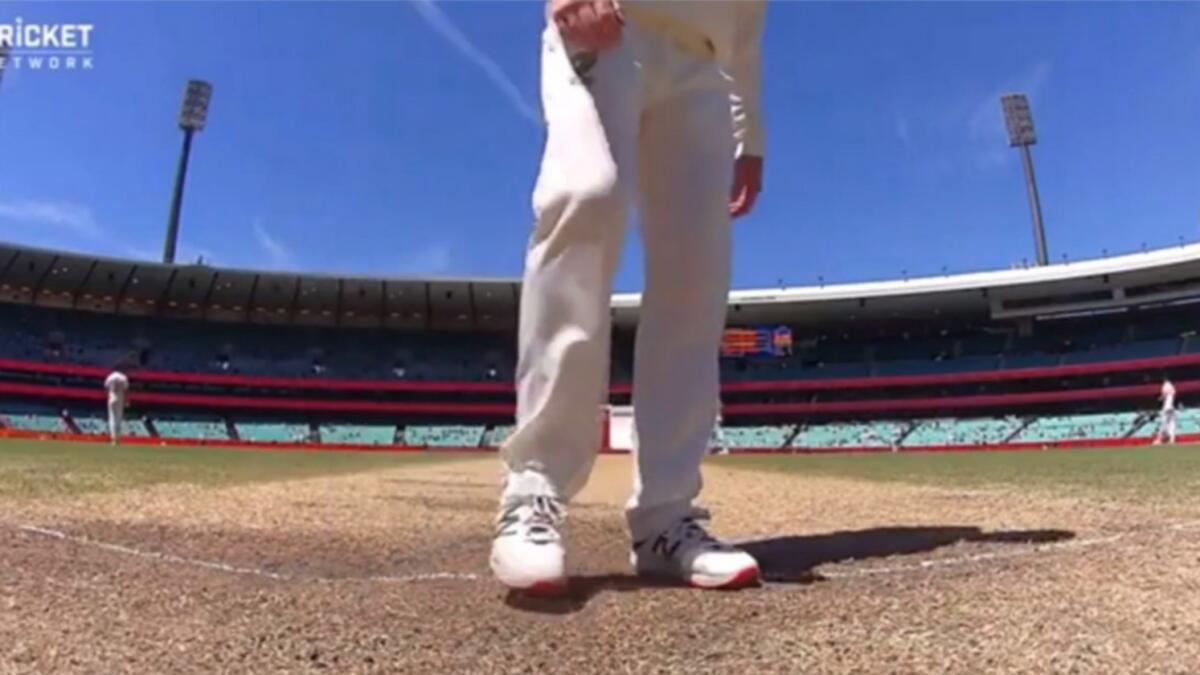 Steve Smith was seen scuffing up the area around the batting crease on day five of the third Test between India and Australia at the Sydney Cricket Ground. (Cricket Australia Twitter)