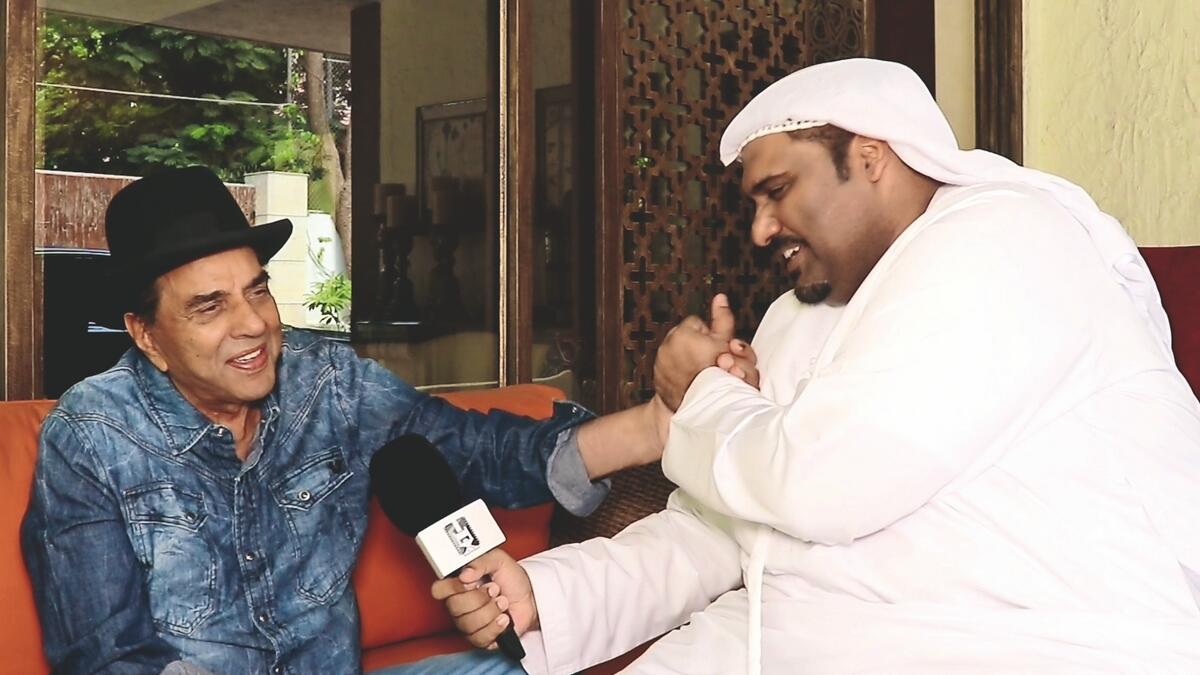 Hamad Al Reyami with his Bollywood idol Dharmendra