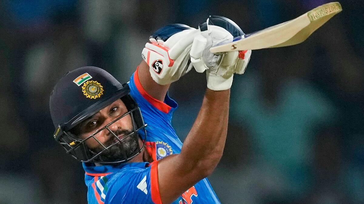 Rohit Sharma went on a six-hitting spree, smashing an 84-ball 131 against Afghanistan to record the most number of centuries in World Cup history. -  PTI