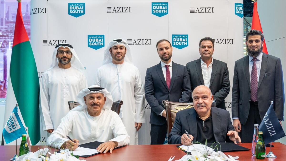 The signing ceremony was presided over by the executive chairman of Dubai Aviation City Corporation and Dubai South, Khalifa Al Zaffin, and the founder and chairman of Azizi Developments, Mirwais Azizi. - Supplied photo
