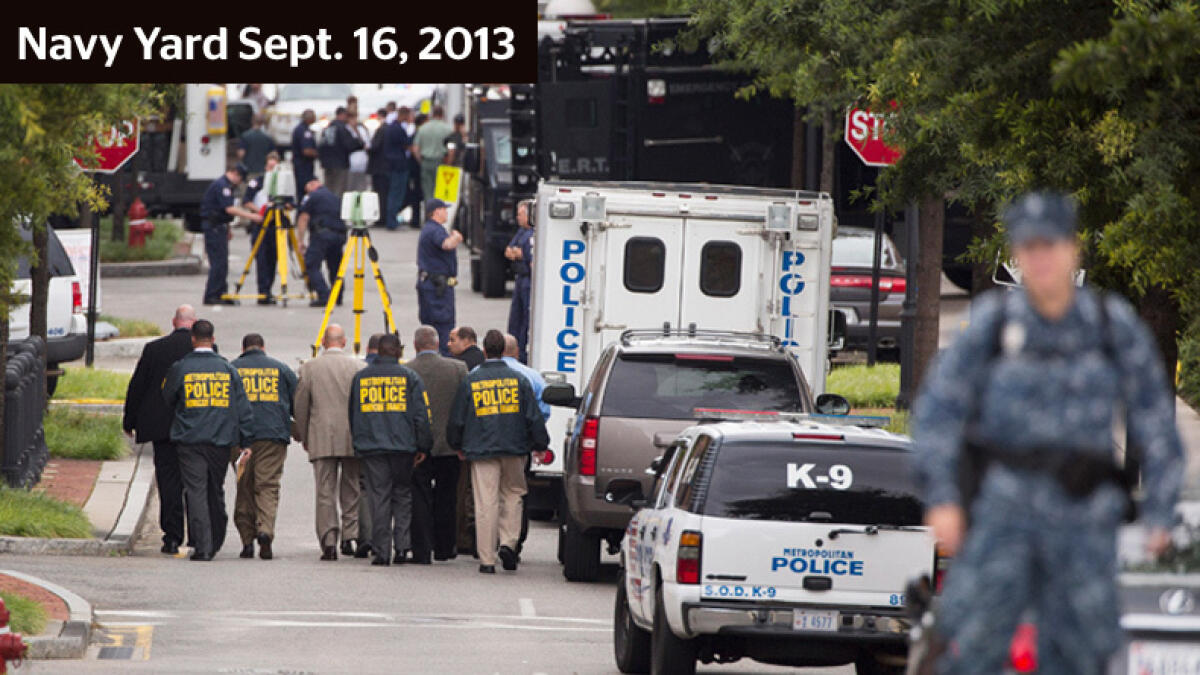 A former Navy reservist working as a government contractor kills 12 people at the Washington Navy Yard. The gunman was killed by police.