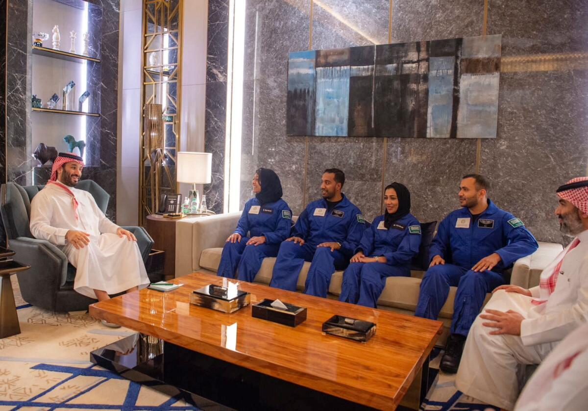Crown Prince Mohammed bin Salman meets Saudi astronauts.