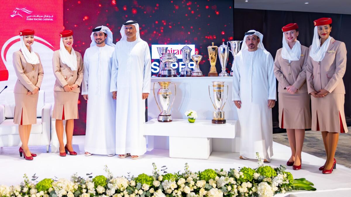 Officials from Dubai Racing Club, Emirates Racing Authority and Emirates airline at a press conference ahead of 'Super Saturday', the official dress-rehearsal for the $30.5 million Dubai World Cup meeting on March 30. - Photo by DRC
