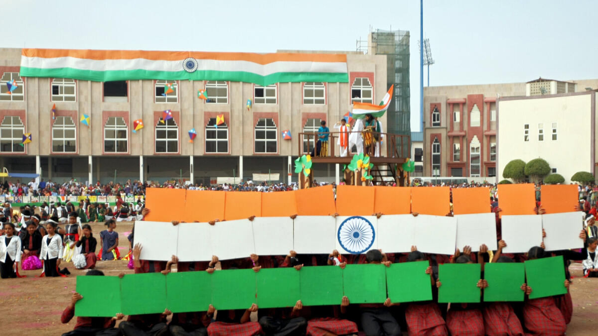 Students of the Indian High School, Dubai, perform cultural programmes as part of the Indian Republic Day.