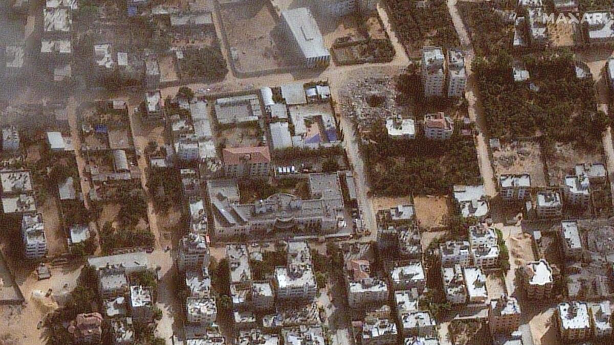 This handout satellite picture released by Maxar Technologies on November 12, 2023, shows the damage around the Jordanian field Hospital in Gaza City's western Tal al-Hawa district. Photo: AFP