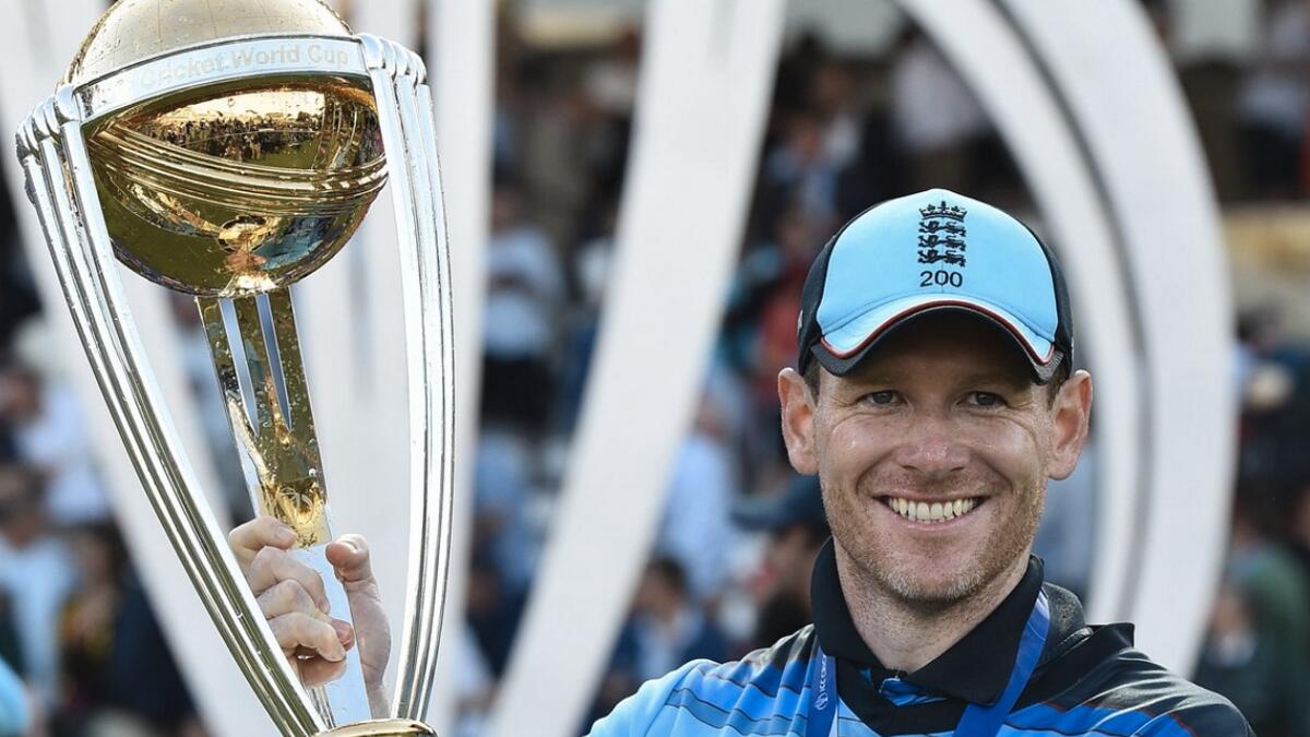Englands captain Eoin Morgan addreses media representatives during a press conference at Lords Cricket Ground in London.