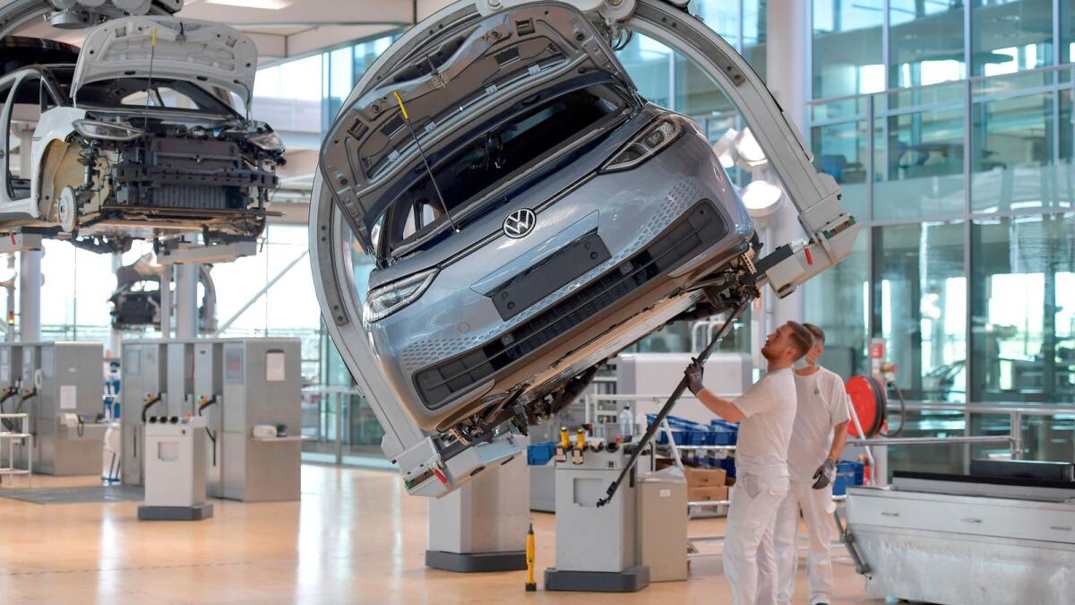 A Volkswagen factory in Dresden, Germany. Officials in Berlin currently predict economic growth of 0.2 per cent in 2023. - Reuters file