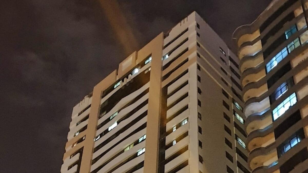 A view of Sara Tower in Al Majaz 3, from where a 14-year-old boy died after falling from the 15th floor.-Photo by  M.Sajjad