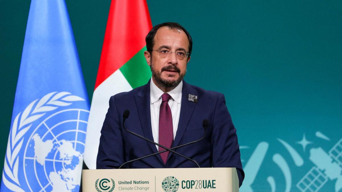 Cyprus' President Nikos Christodoulides speaks during the High-Level Segment for Heads of State and Government session at the United Nations climate summit in Dubai on December 1, 2023. — AFP