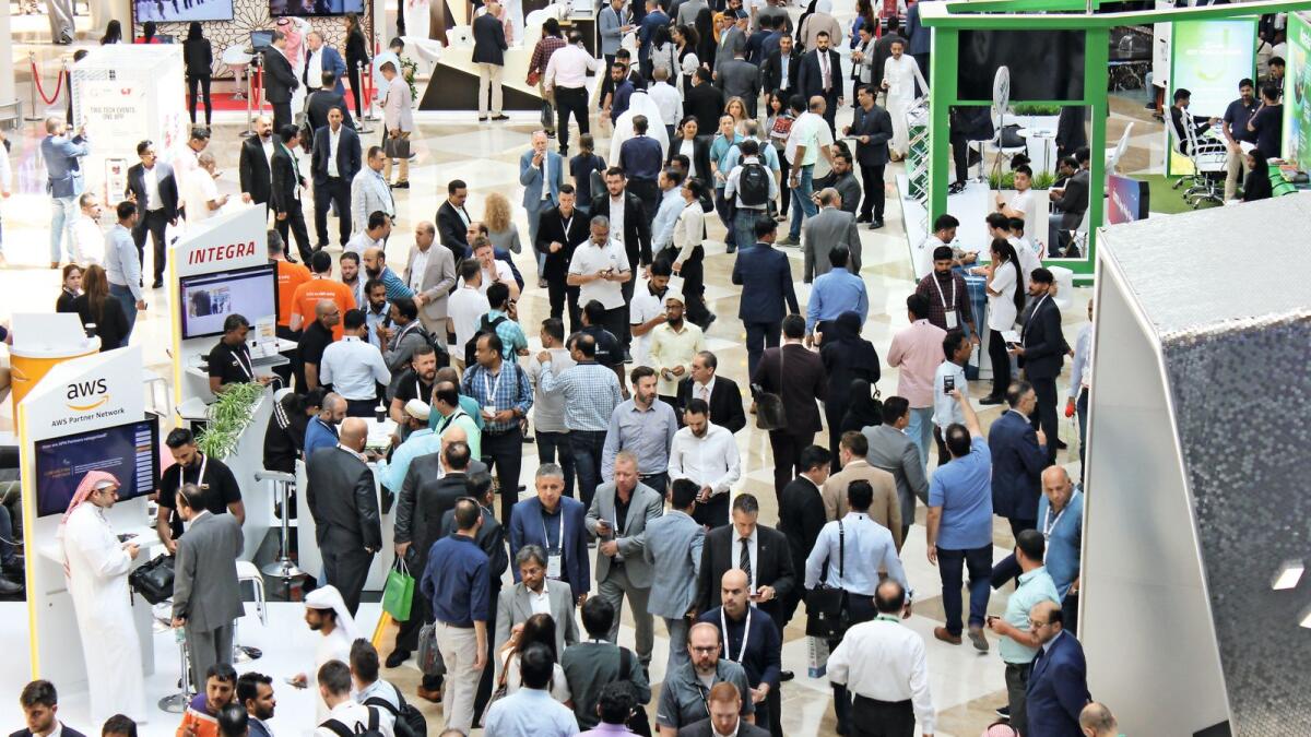 Dubai, UAE - October 6-10, 2019: A scene at the 39th GITEX Technology Week - the biggest tech show in the Middle East, North Africa &amp; South Asia - highlights next-generation technology, including 5G.
