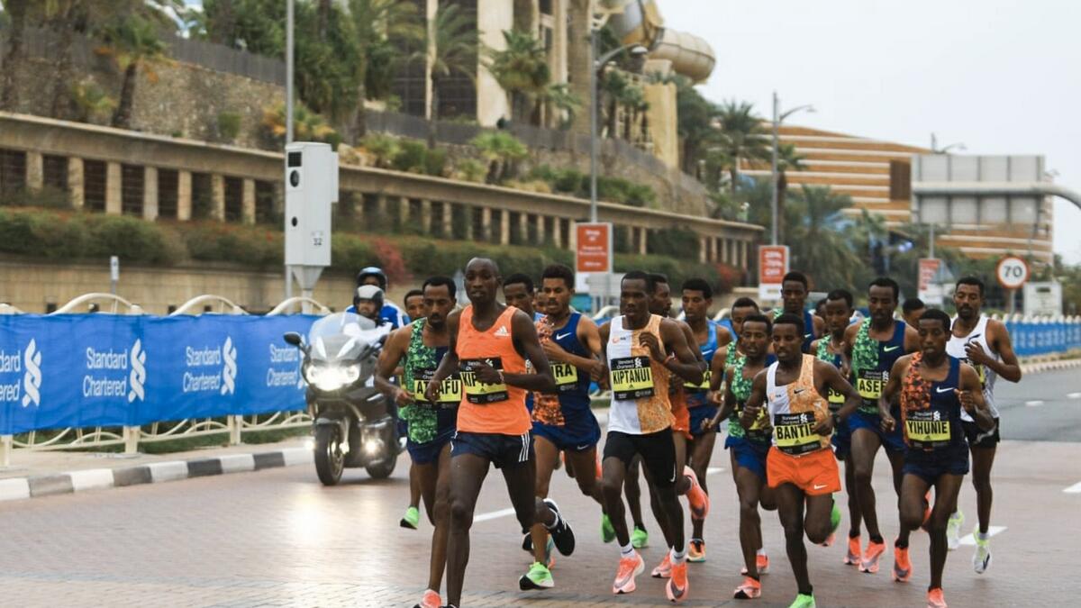 Another Dubai debutant Kenya’s Eric Kiptanui Kiprono threatened briefly to put an end to that but agonisingly fell short.