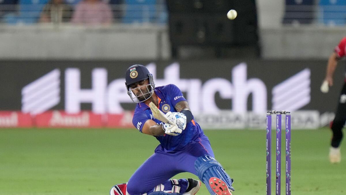 India's Suryakumar Yadav plays a shot during the match against Hong Kong. (AP)