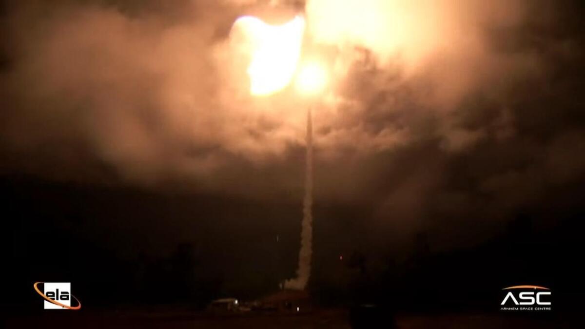 Screenshot from Equatorial Launch Australia video of rocket launch at Arnhem Space Centre in Australia