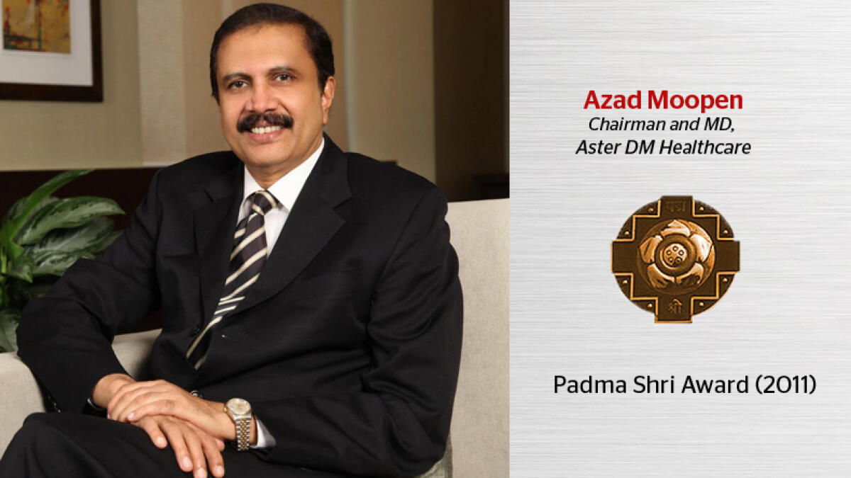 Azad Moopen is the chairman and managing director of Aster DM Healthcare. In 2011, he was awarded the Padma Shri by the Government of India.