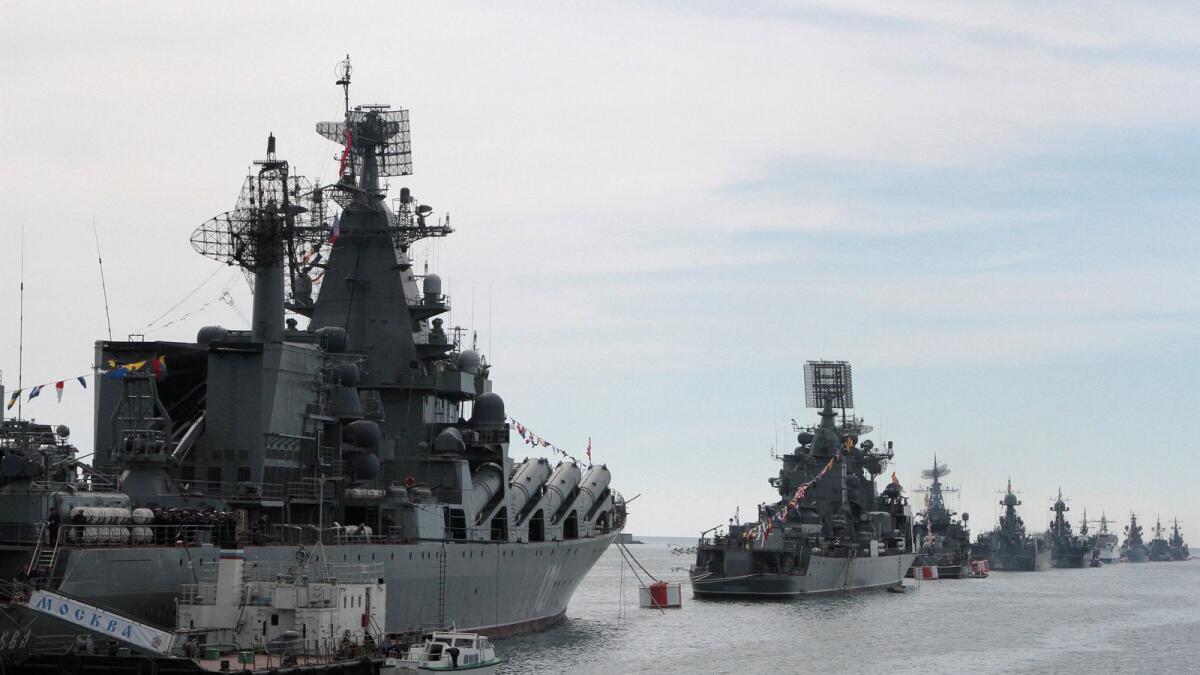 Russian Navy vessels anchored in a bay of the Black Sea port of Sevastopol in Crimea. – Reuters
