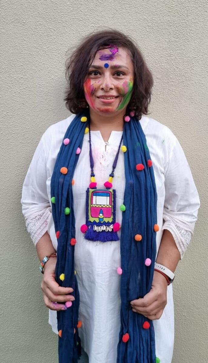 Dubai-based freelancer Madhulika Chatterjee celebrating Holi. Photo: Supplied