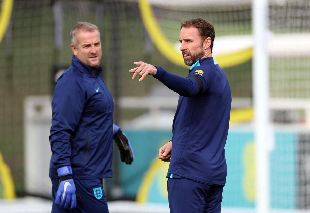 England manager Gareth Southgate during a training session. (Reuters)