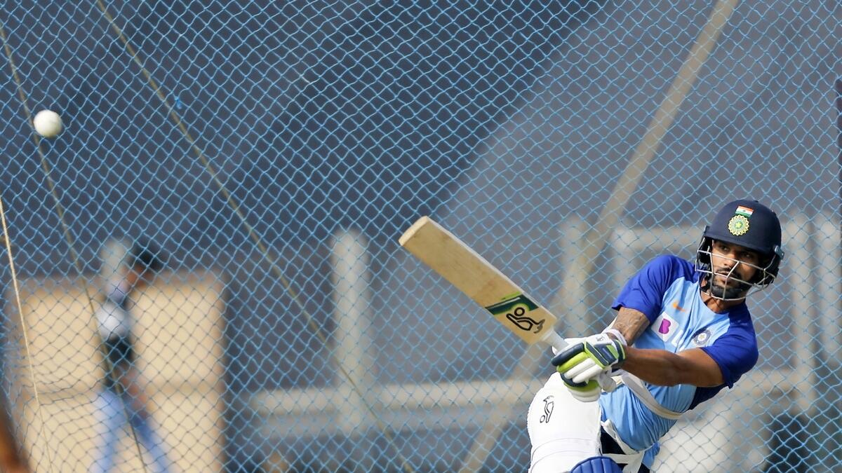 India's Shikhar Dhawan bats at a practice session ahead of third T20 international against Sri Lanka in Pune. (AP)
