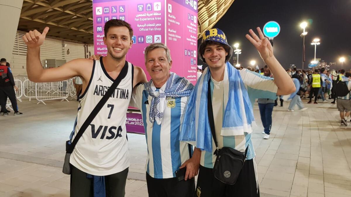 Argentine fans From left) Bruno, Marcelo and Federico. Photo:  Rituraj Borkakoty