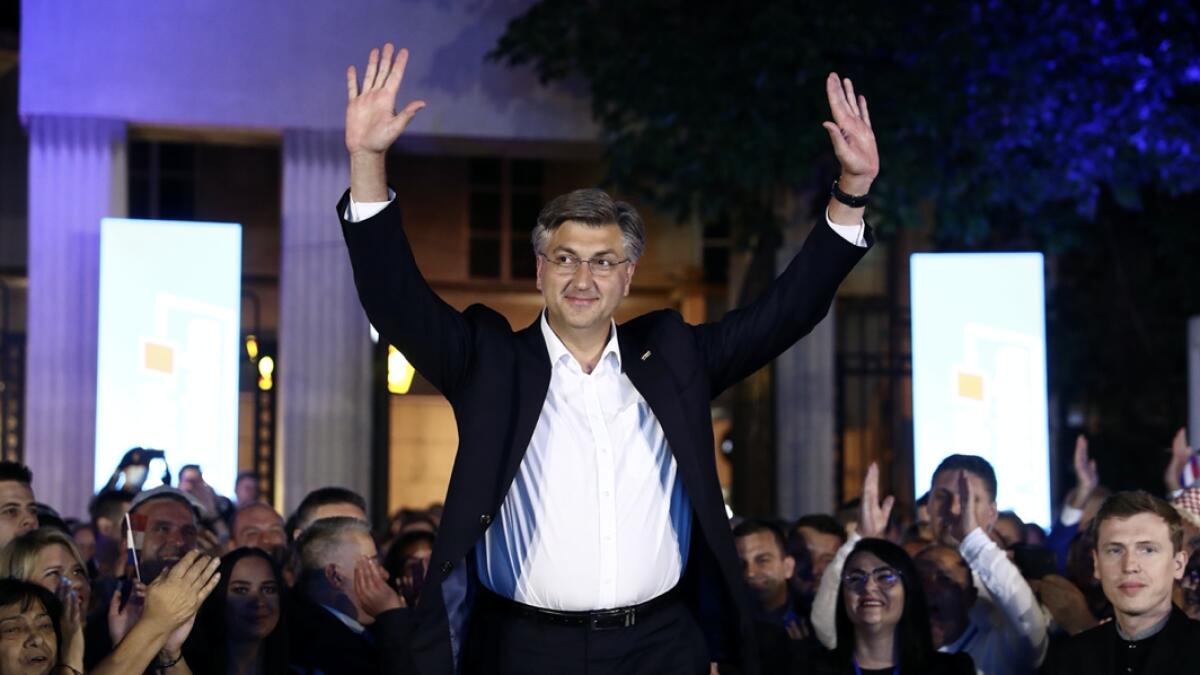 Croatian Prime Minister and leader of Croatian Democratic Union (HDZ) Andrej Plenkovic gestures after the results were announced during parliamentary election, amid the spread of the coronavirus disease (Covid-19), in Zagreb, Croatia, July 5, 2020. Reuters