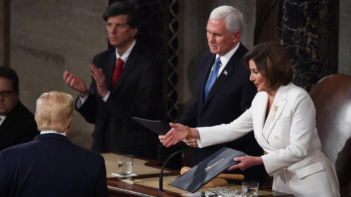 The tension between Trump and his Democratic nemesis was palpable from the outset, as Pelosi extended her hand for a handshake — and the president failed to return the favour.