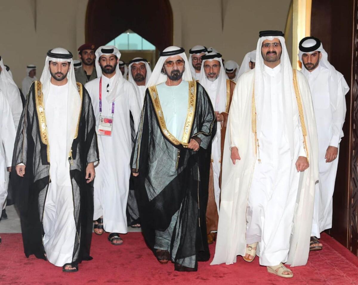 His Highness Sheikh Mohammed bin Rashid Al Maktoum, the Vice-President and Prime Minister of the UAE and Ruler of Dubai (R), Sheikh Hamdan bin Mohammed bin Rashid Al Maktoum, Crown Prince of Dubai (L). Photo: Qatar News Agency