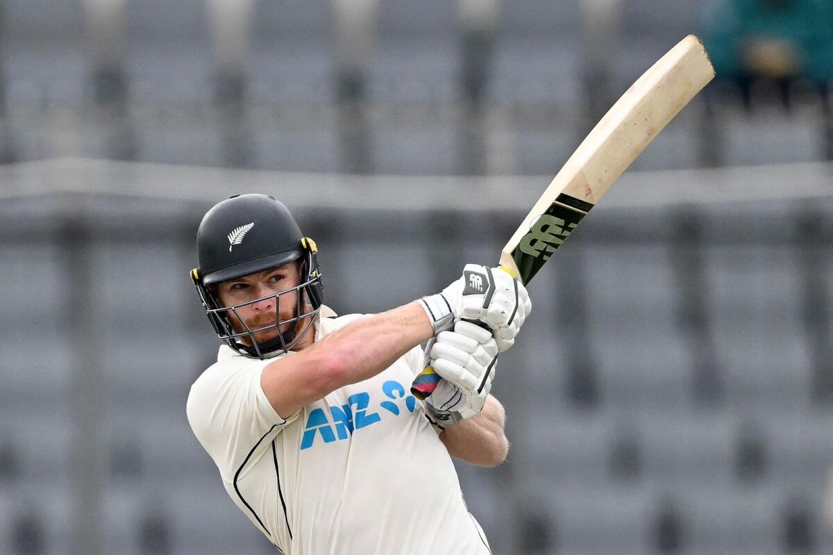 New Zealand's Glenn Phillips plays a shot during the third day of the second Test cricket match between Bangladesh and New Zealand in Dhaka on Friday. - AFP