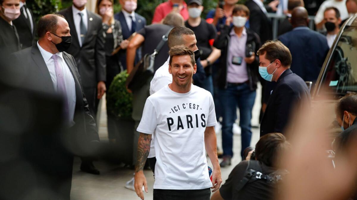 Lionel Messi arrives at the Royal Monceau Hotel in Paris. — Reuters