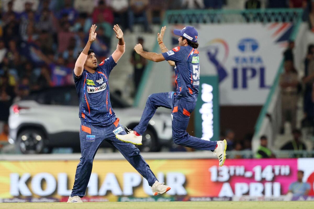 Yash Thakur of Lucknow Super Giants celebrates the wicket of Vijay Shankar of Gujarat Titans. — IPL