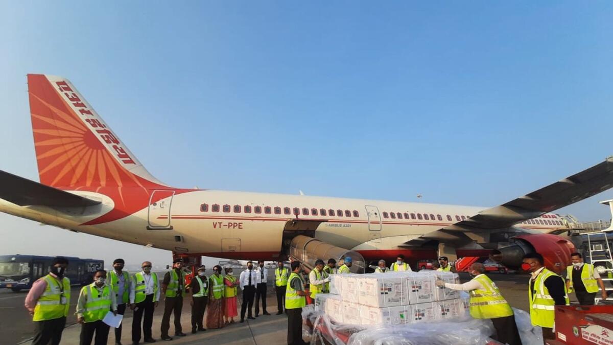 India's consignment of Covishield vaccines to Sri Lanka being loaded to the flight. — ANI